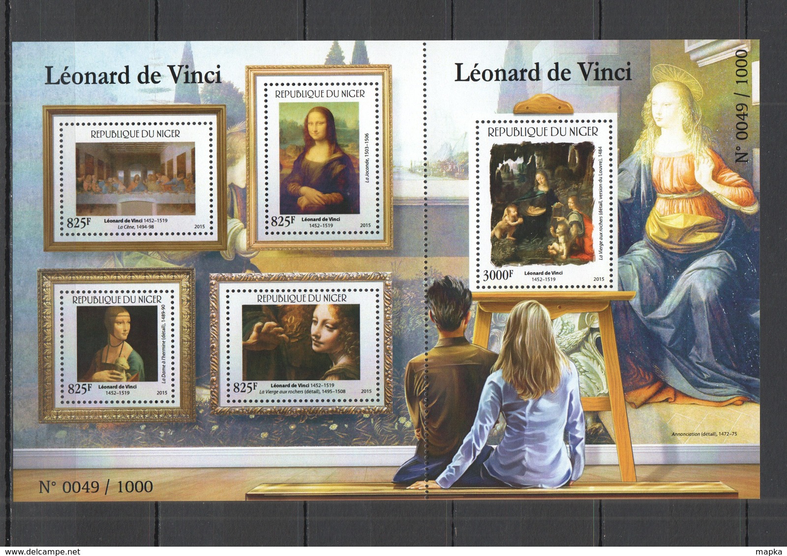 ST1980 2015 NIGER ART PAINTINGS FAMOUS PEOPLE LEONARDO DA VINCI 1SH MNH - Autres & Non Classés