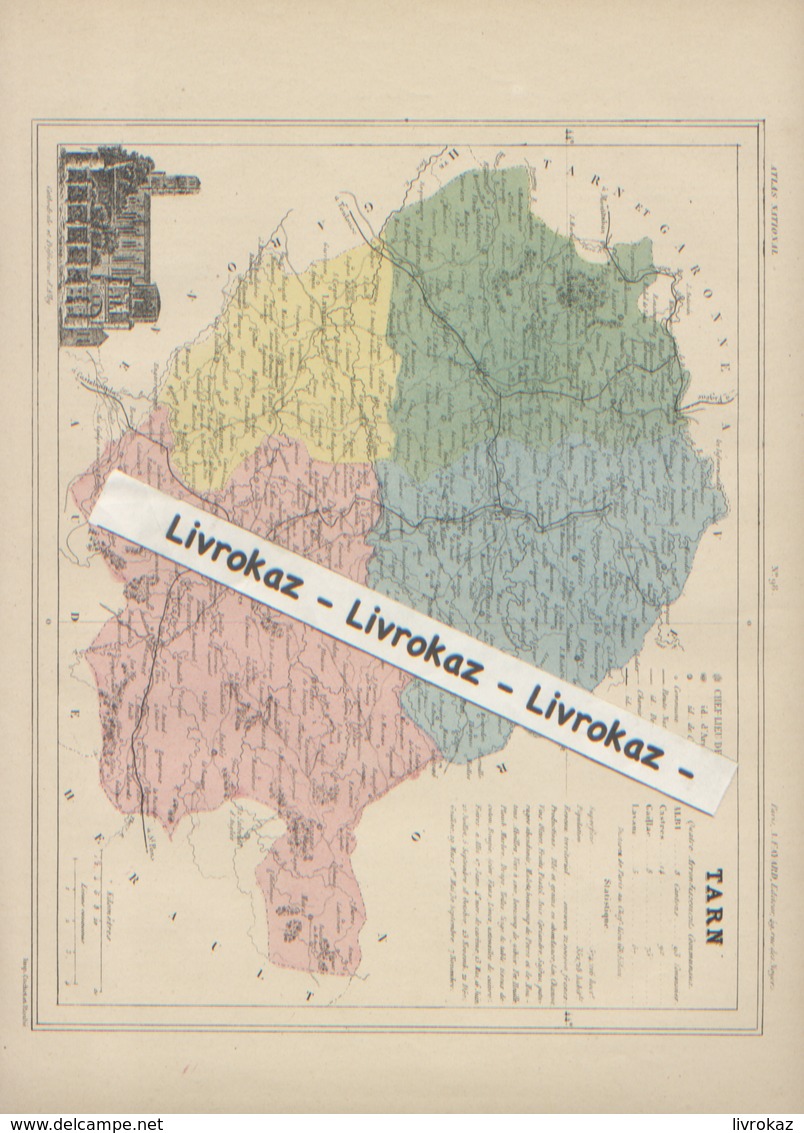 Département Du Tarn, Carte Extraite De L'Atlas National édité Par Fayard, Fin XIXème Siècle, Très Bon état - Geographical Maps