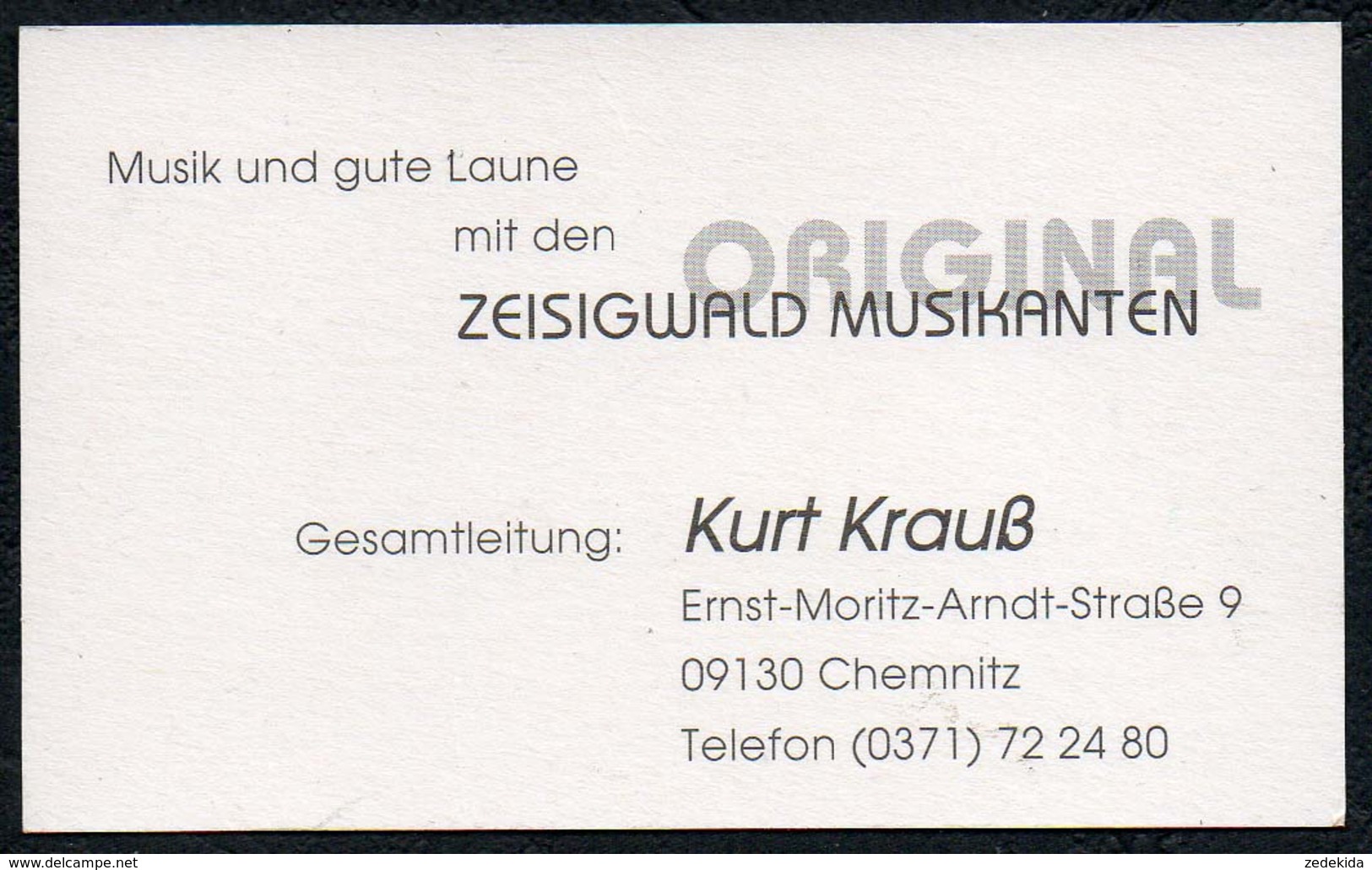 C6529 - Kurt Krauß - Zeißigwald Musikanten - Chemnitz - Visitenkarte - Visitekaartjes