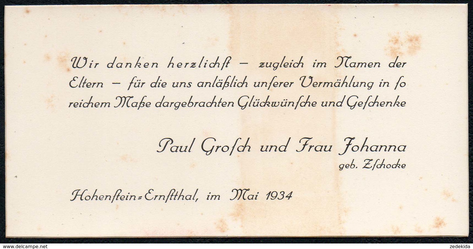 C6531 - Paul Grosch Johanna Geb Zschocke Hohenstein Ernstthal - Glückwunschkarte Visitenkarte - Hohenstein-Ernstthal