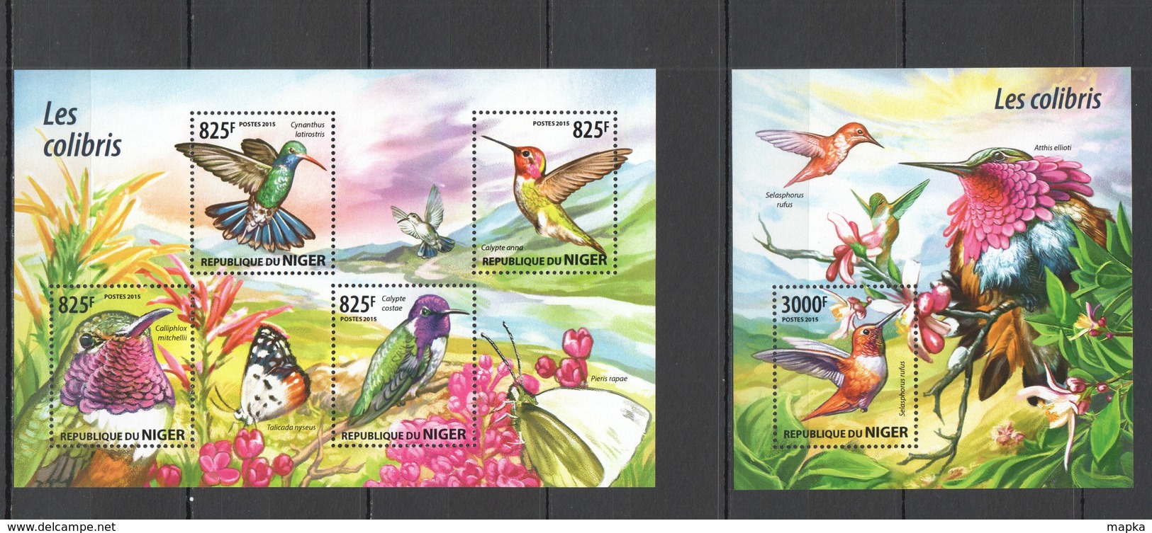 ST2038 2015 NIGER FAUNA BIRDS HUMMINGBIRDS LES COLIBRIS 1KB+1BL MNH - Colibris