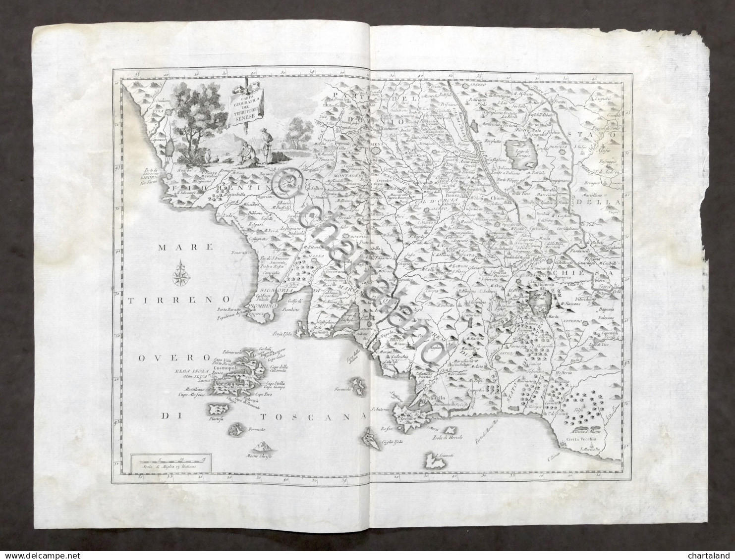 Antica Carta Geografica Del Territorio Senese - Albrizzi 1730 Ca. - Altri & Non Classificati