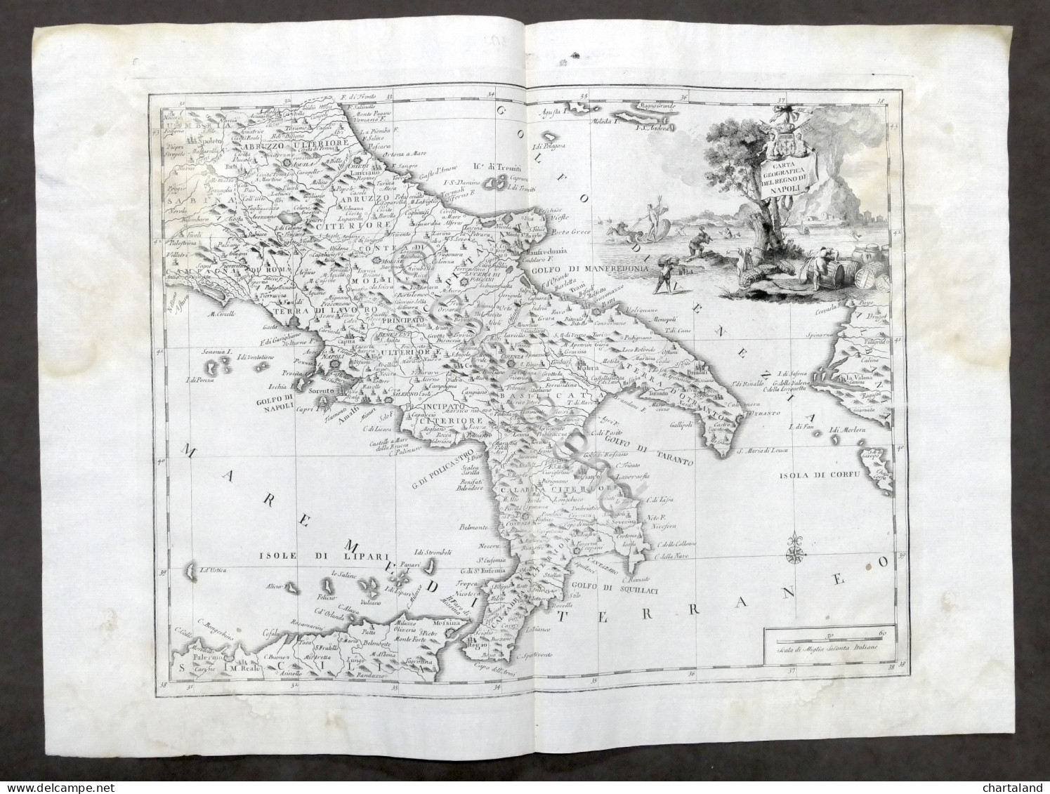 Antica Carta Geografica Del Regno Di Napoli - Albrizzi 1730 Ca. - Altri & Non Classificati