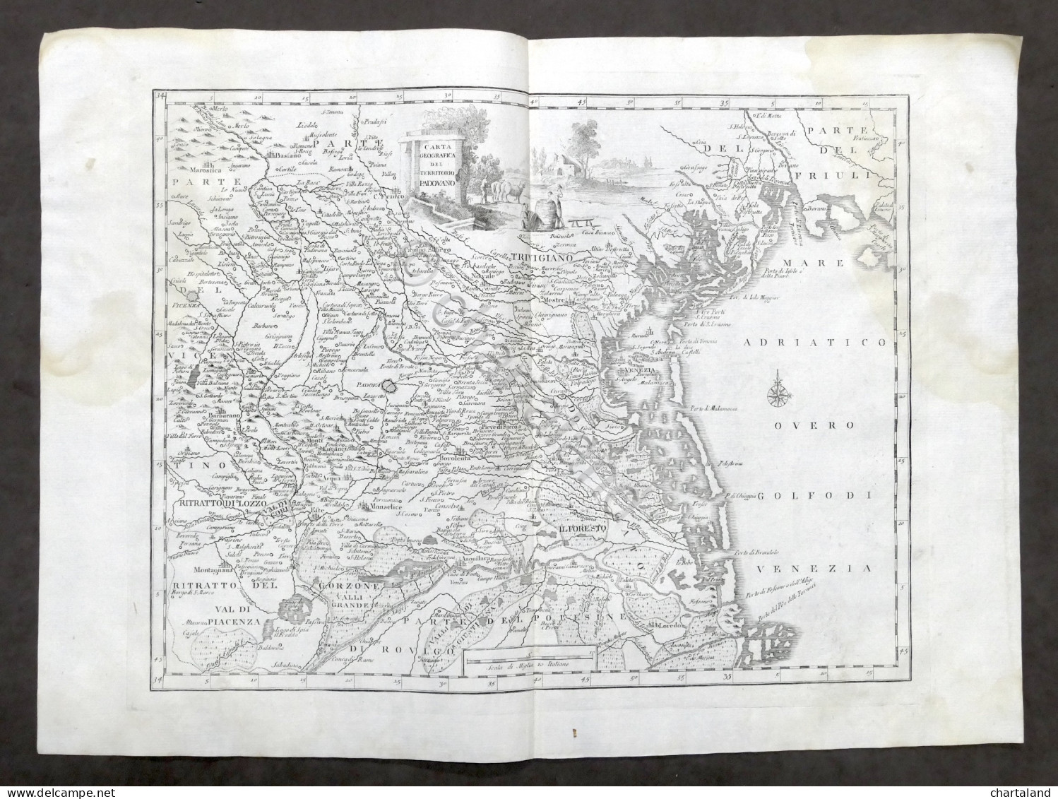 Antica Carta Geografica Del Territorio Padovano - Albrizzi 1730 Ca. - Altri & Non Classificati