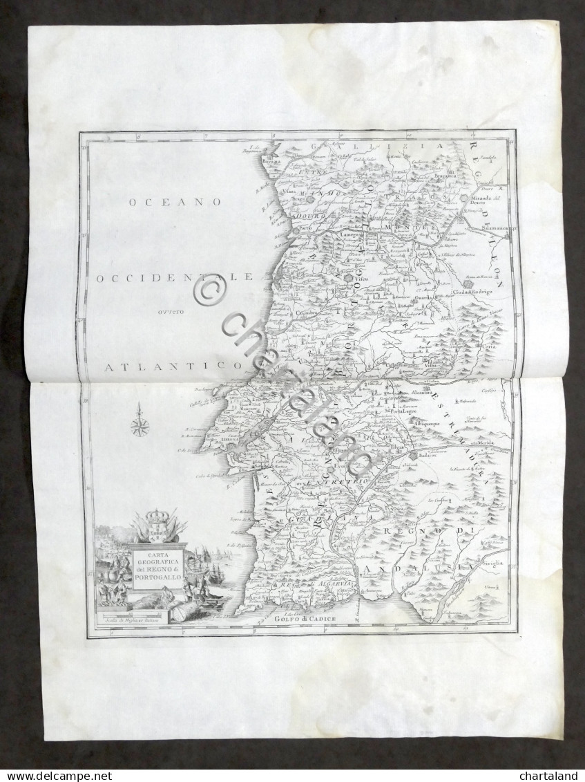 Antica Carta Geografica Del Regno Di Portogallo - Albrizzi 1730 Ca. - Altri & Non Classificati