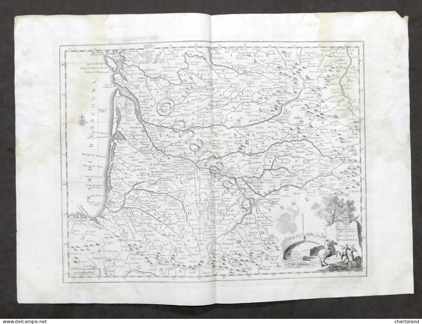 Carta Geografica Governo Di Guienna E Guascogna - Francia - Albrizzi 1730 Ca. - Altri & Non Classificati