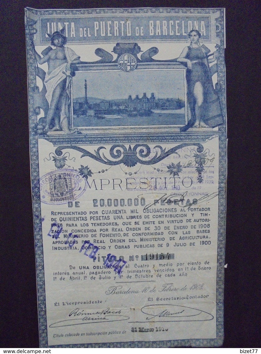 ESPAGNE- BARCELONE 1908 - EMPRUNT - PAS DE COUPONS - TITRE EN L'ETAT - Autres & Non Classés