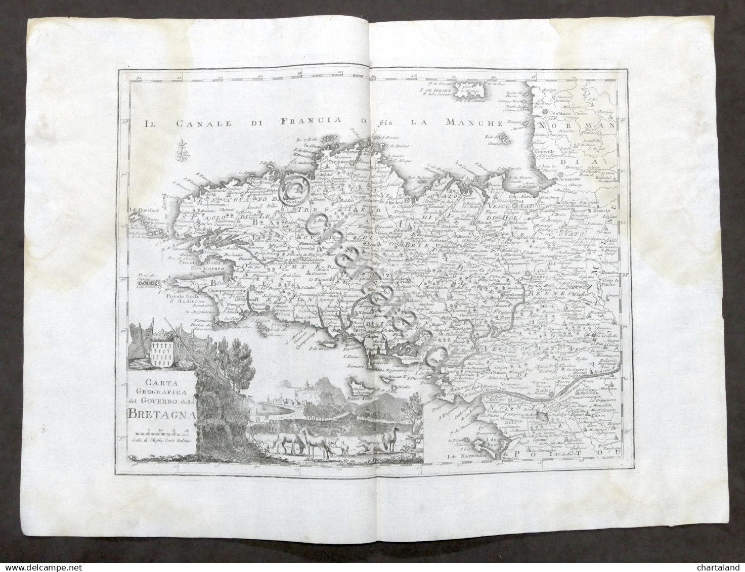 Antica Carta Geografica Del Governo Della Bretagna - Albrizzi 1730 Ca. - Altri & Non Classificati