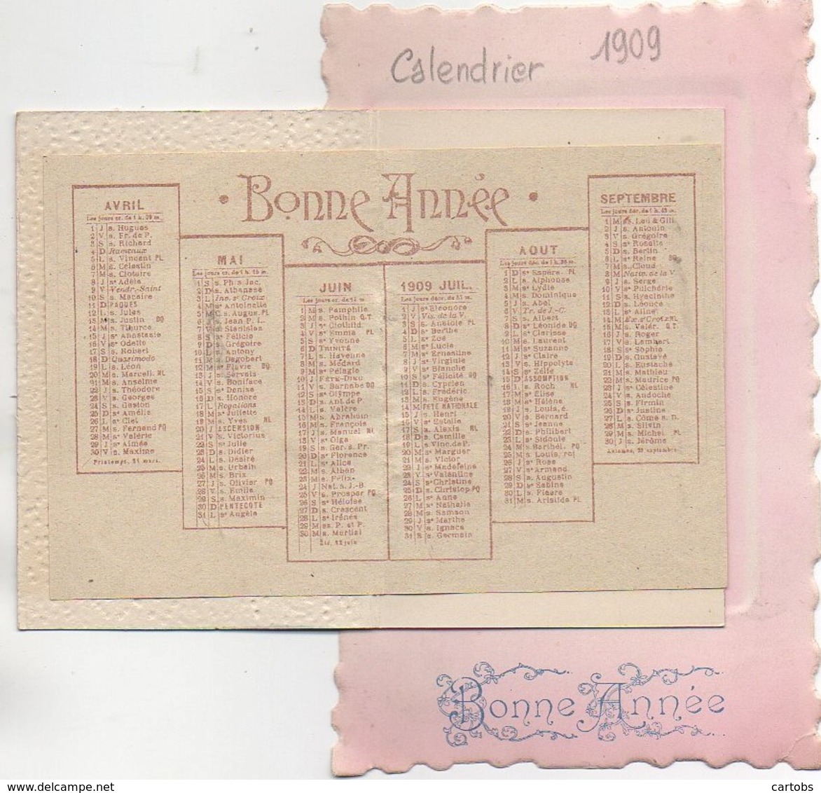 Carte Postale Avec CALENDRIER 1909 - Big : ...-1900