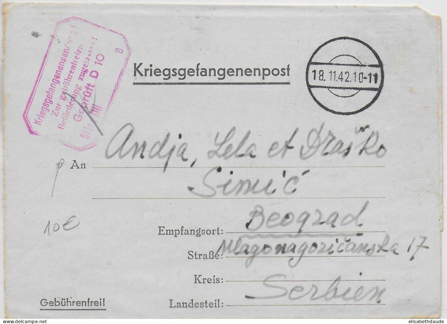 KRIEGSGEFANGENENPOST - 1942 - LETTRE De PRISONNIER SERBE OFLAG XIII Avec RARE CENSURE ! => BELGRADE - Gevangenenpost