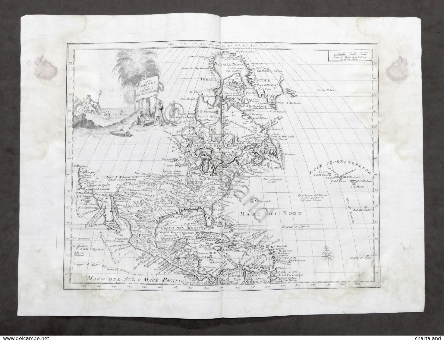 Antica Carta Geografica Dell’America Settentrionale - Albrizzi 1730 Ca. - Altri & Non Classificati