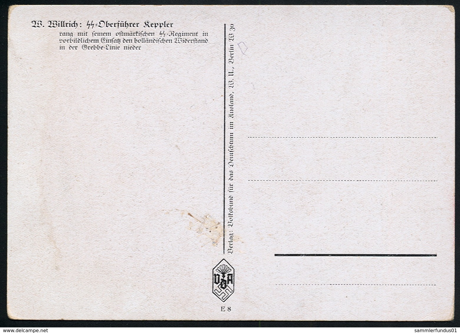 AK/CP  RR!  Willrich  SS  Elite  Oberführer Keppler   Ungel/uncirc.1933-45   Erhaltung/Cond. 2/2-  Nr. 00822 - Weltkrieg 1939-45