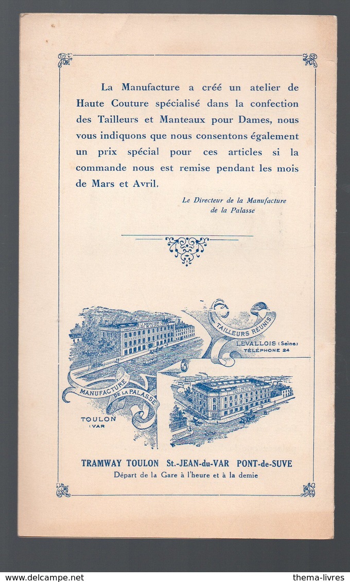 Toulon (83 Var)  Publicité  MANUFACTURE DE LA PALASSE Avec Echantillon De Tissu  (PPP18794) - Publicités