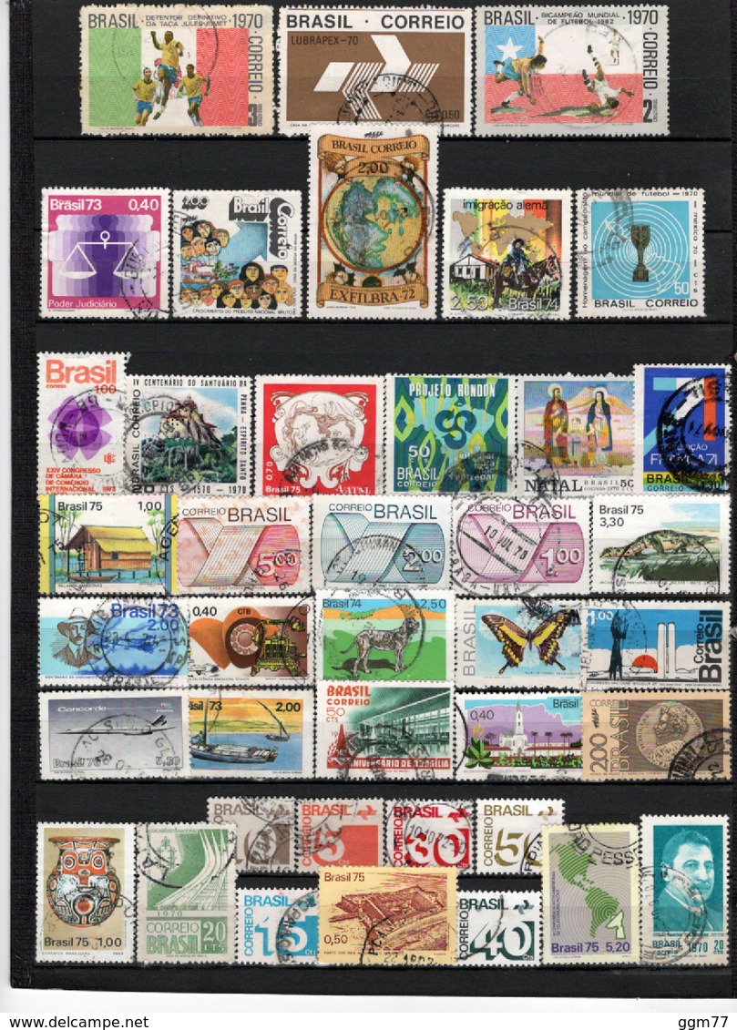 40 TIMBRES BRESIL OBLITERES DE 1970 à 1976   Cote : 52,50 € - Used Stamps
