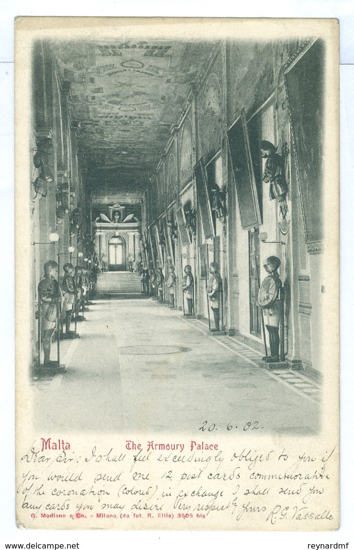 1902 Malta, The Armoury Palace Pc Used Valletta P/mark To London - Malta