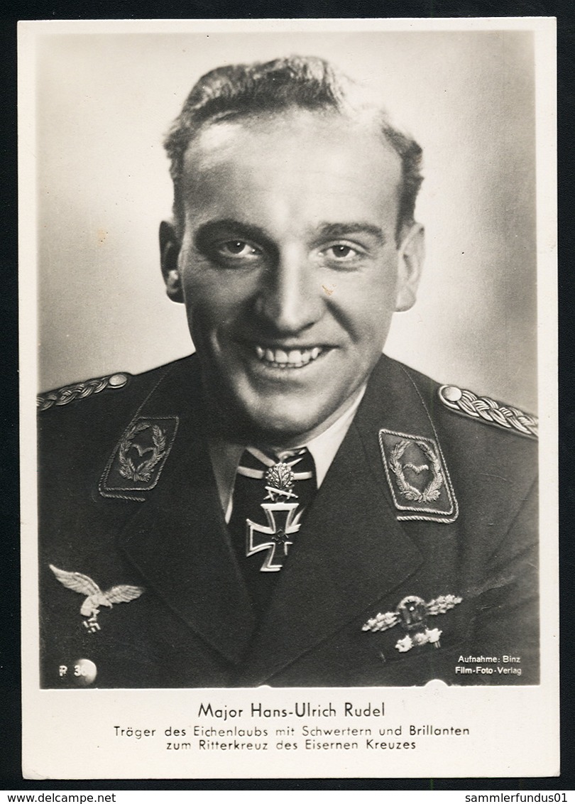 Foto AK/CP Ritterkreuzträger  Major Hans Ulrich Rudel    Ungel/uncirc.1933-45  Erhaltung/Cond. 2  Nr. 00835 - Guerra 1939-45