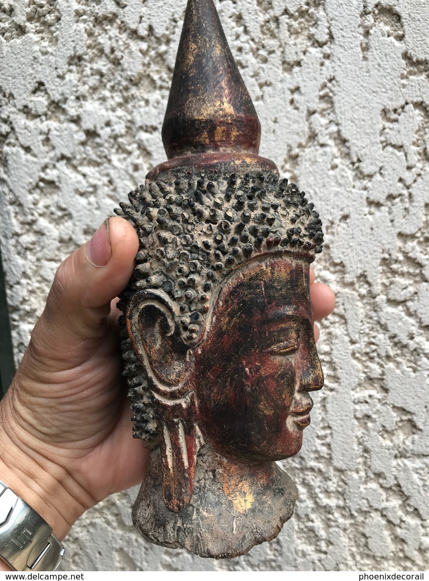 Tête de bouddha en bois - Thaïlande 19ème