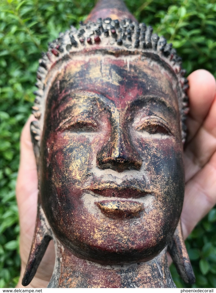 Tête de bouddha en bois - Thaïlande 19ème