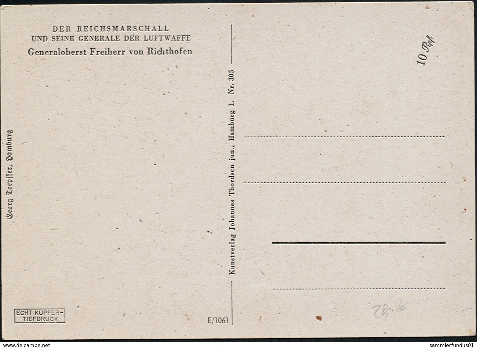 AK/CP Luftwaffe Ritterkreuzträger  Generaloberst  Von Richthofen   Ungel/uncirc.1933-45  Erhaltung/Cond. 2  Nr. 00844 - War 1939-45