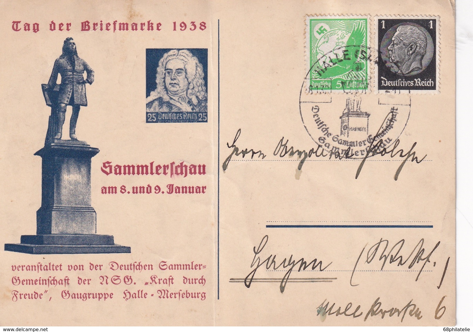 ALLEMAGNE 1938 CARTE DE HALLE TAG DER BRIEFMARKE - Briefe U. Dokumente