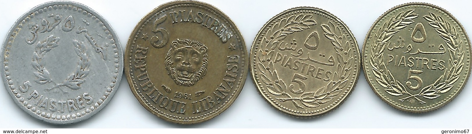 Lebanon - 5 Piastres - 1954 (KM18) 1961 (KM21) 1968 (KM25.1) & 1972 (KM25.2) - Liban