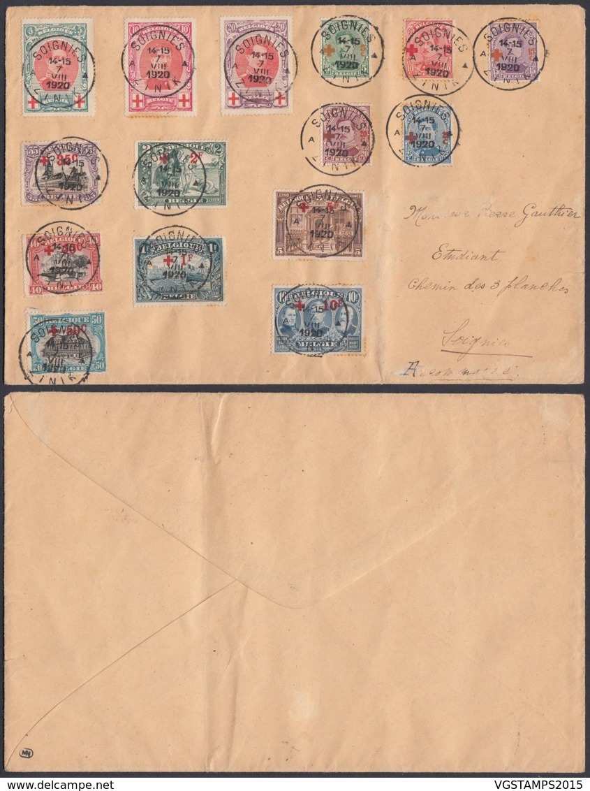 Belgique  1920 - COB 132/4 +150/163 Sur Lettre De Soignies (DD) DC3459 - 1918 Croix-Rouge