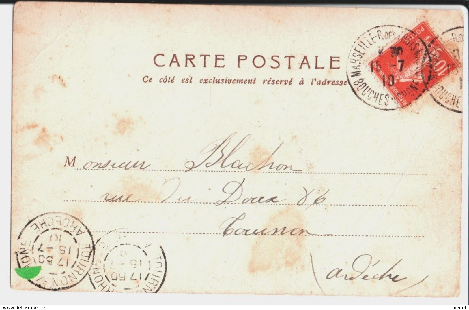 Marseille. Longchamp. De Louise à M. Blachon à Tournon. 1910. - Notre-Dame De Paris