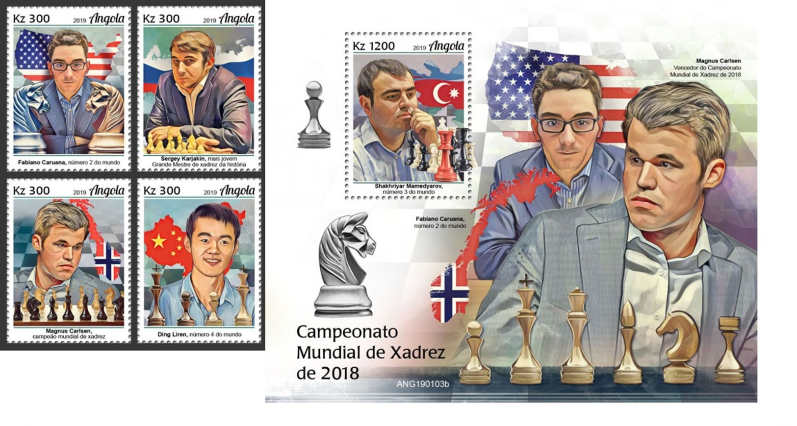 Angola 2019 Chess Caruana Mamedyarov Magnus Carlsen Norway MS+S/S ANG190103b - Other & Unclassified