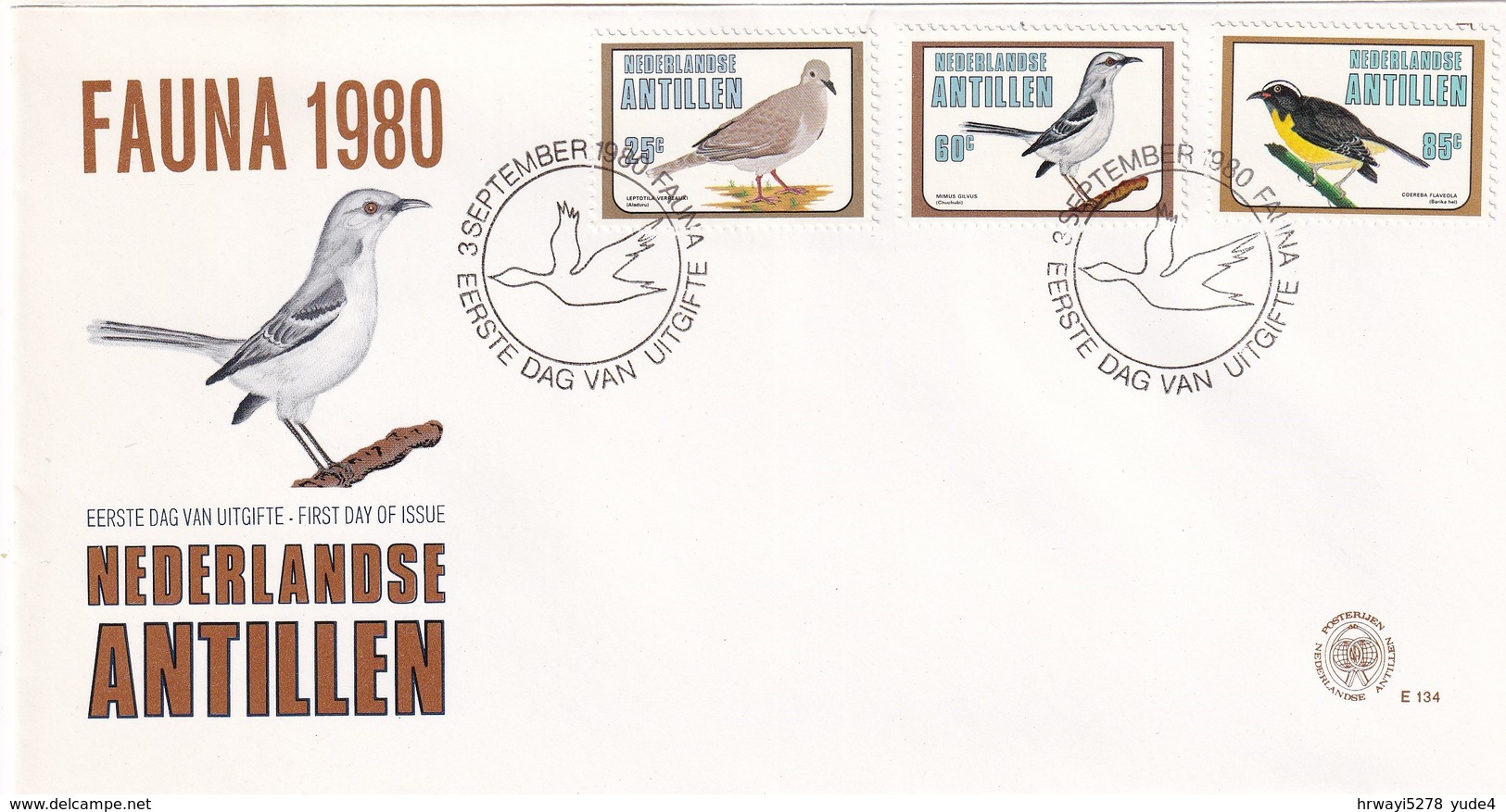 Dutch Antilles 1980, FDC Complete Set Birds - Other & Unclassified