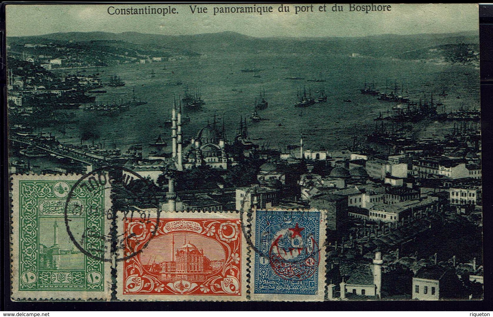 Turquie - 1919 - Bel Affranchissement Tricolore Sur CPA "Vue Panoramique Du Port Et Du Bosphore" B/TB - - Covers & Documents