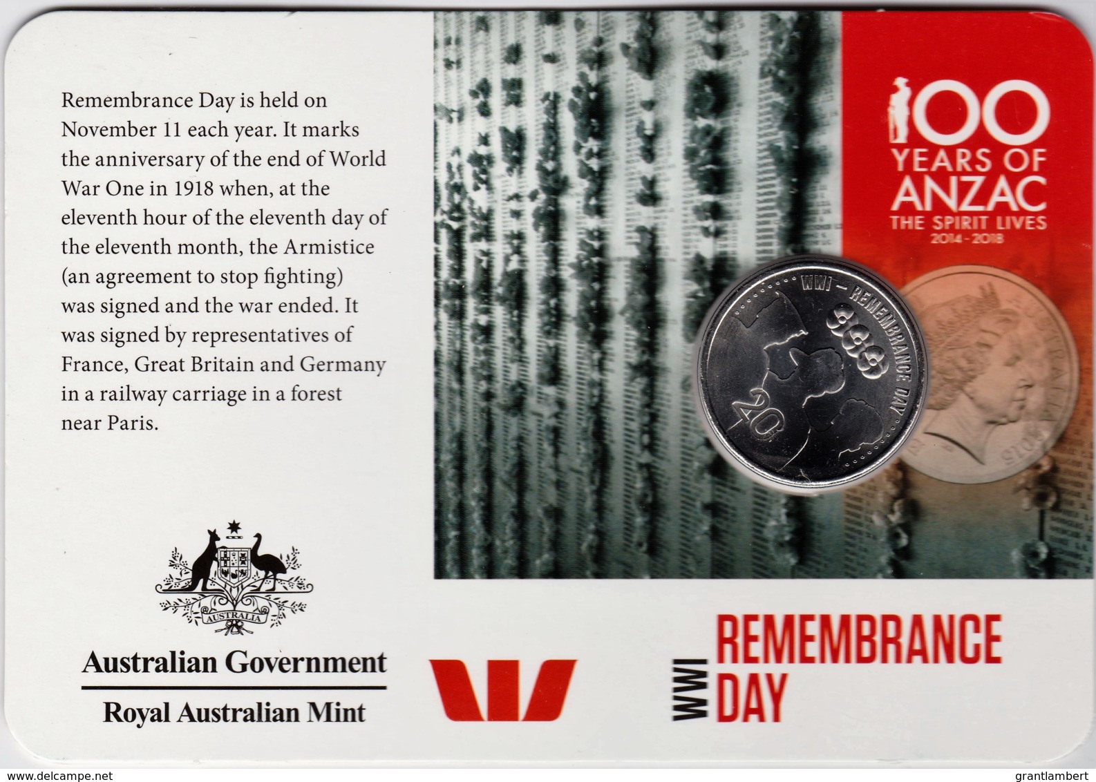 Australia 2015 ANZAC 100 Years - WW1 Remembrance Day Uncirculated 20c - Zonder Classificatie