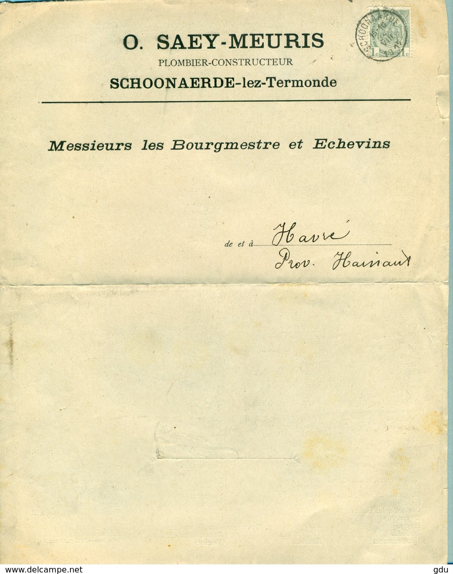 Dépliant Publicitaire SAEY-MEURIS De Schoonaerde (lanternes De Rues) 1912 - Otros & Sin Clasificación