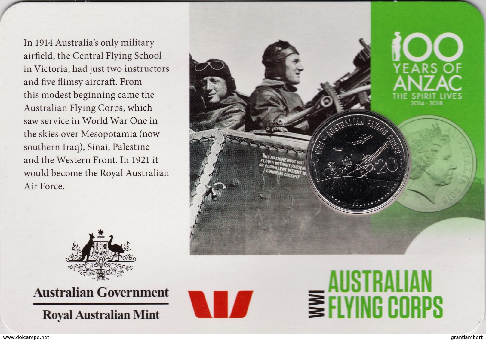 Australia 2015 ANZAC 100 Years - WW1 Flying Corps Uncirculated 20c - Sin Clasificación