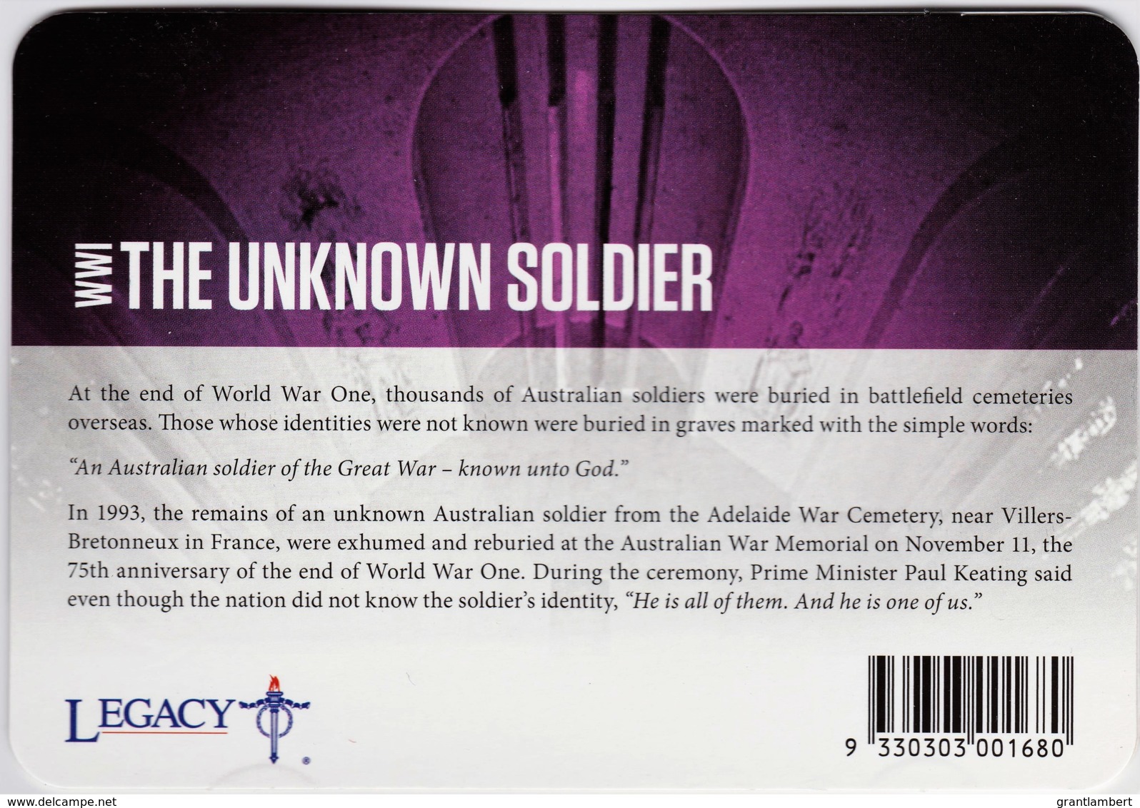 Australia 2015 ANZAC 100 Years - WW1 The Unknown Soldier Uncirculated 20c - Sin Clasificación