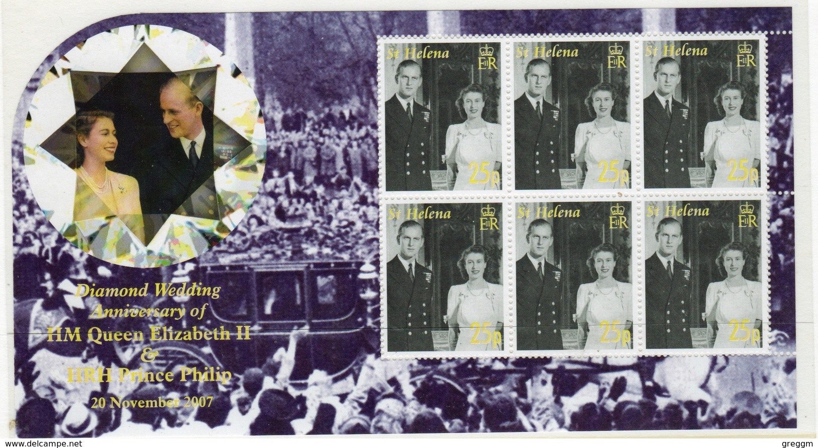 St Helena 2007 Sheetlet Of 25p Stamps From The Diamond Wedding Series. - Saint Helena Island