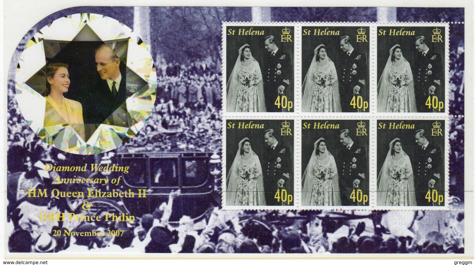 St Helena 2007 Sheetlet Of 40p Stamps From The Diamond Wedding Series. - Saint Helena Island