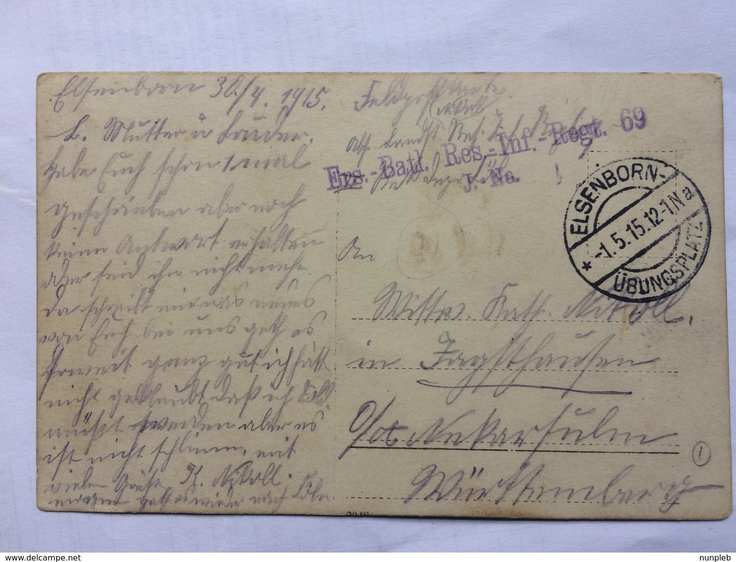 GERMANY 1915 Feldpost Card Ers. Batl. Res. Inf. Regt. 69 Group Soldier Photo - Elsenborn - War 1914-18