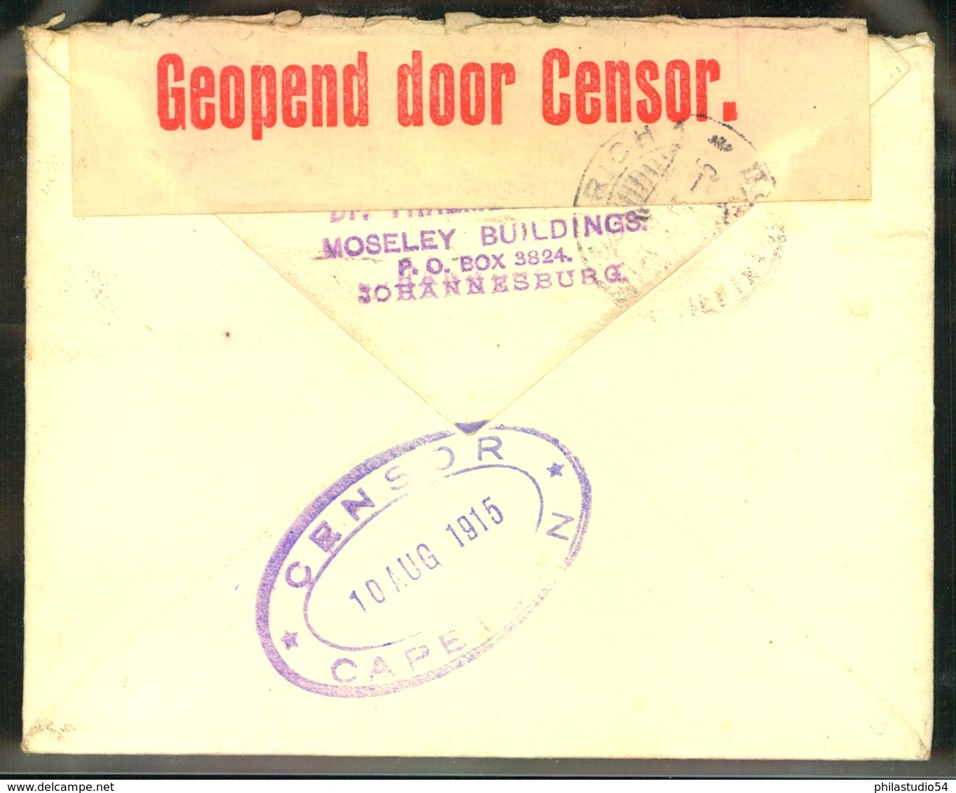 1915, Envelope With CAPETOWN Censor To Switzerland - Cape Of Good Hope (1853-1904)