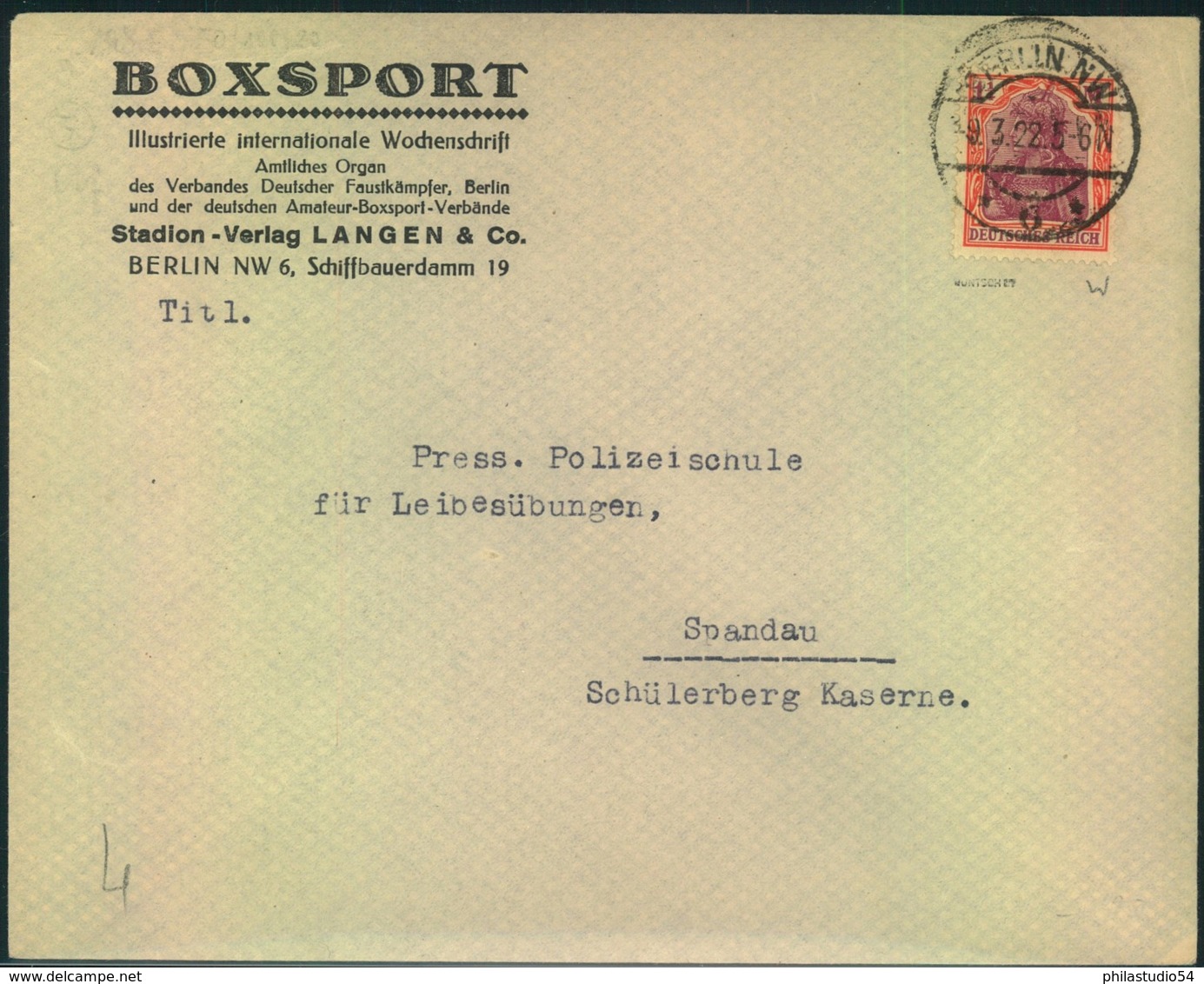 1922, Werbumschlaf Zeitschrift "BOXSPORT", Berlin - Boksen