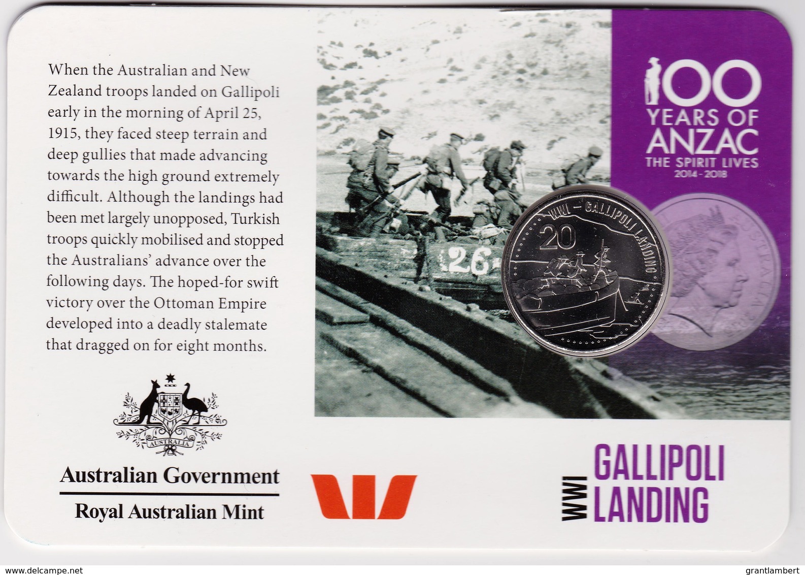 Australia 2015 ANZAC 100 Years - WW1 Gallipoli Landing Uncirculated 20c - Sin Clasificación