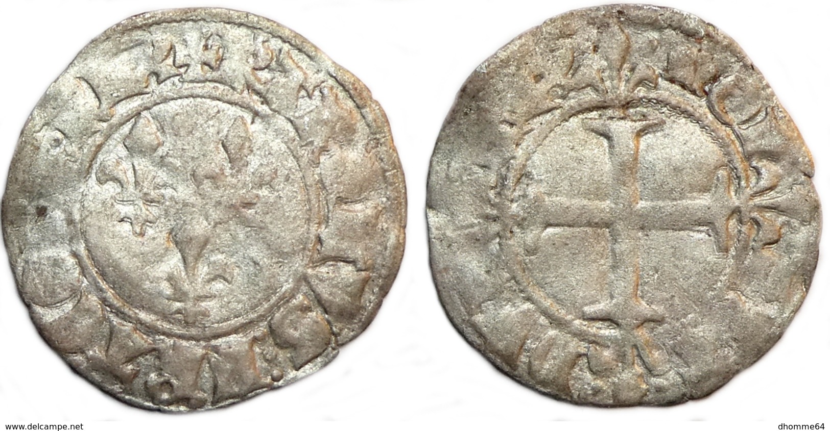 FRANCE MÉDIÉVALE - Charles VI [1380-1422] - Double Tournois (2e émission) - Saint-Pourçain (point 11e) (0,97 G). - 1380-1422 Charles VI Le Fol