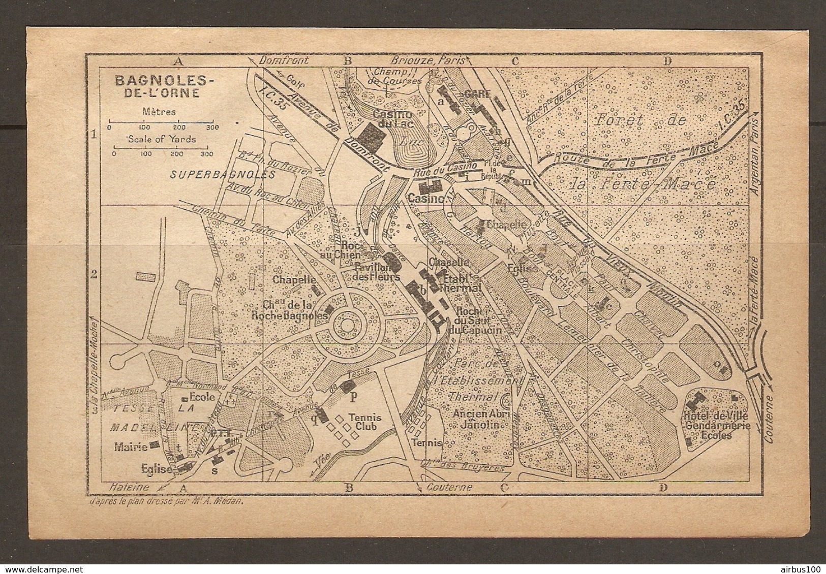 CARTE PLAN 1933 - BAGNOLES De L'ORNE TENNIS CLUB CASINO ANCIEN ABRI JANOLIN PAVILLON Des FLEURS CHAMP De COURSE - Carte Topografiche