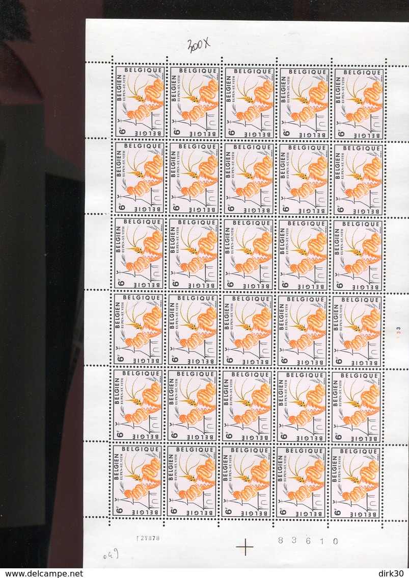 Belgie 1978 1910 Tourisme Eupen Sankt-Vith Carnaval Oostkantons Cantons De L'est Luppi Full Sheet MNH Plaatnummer 3 - Zonder Classificatie