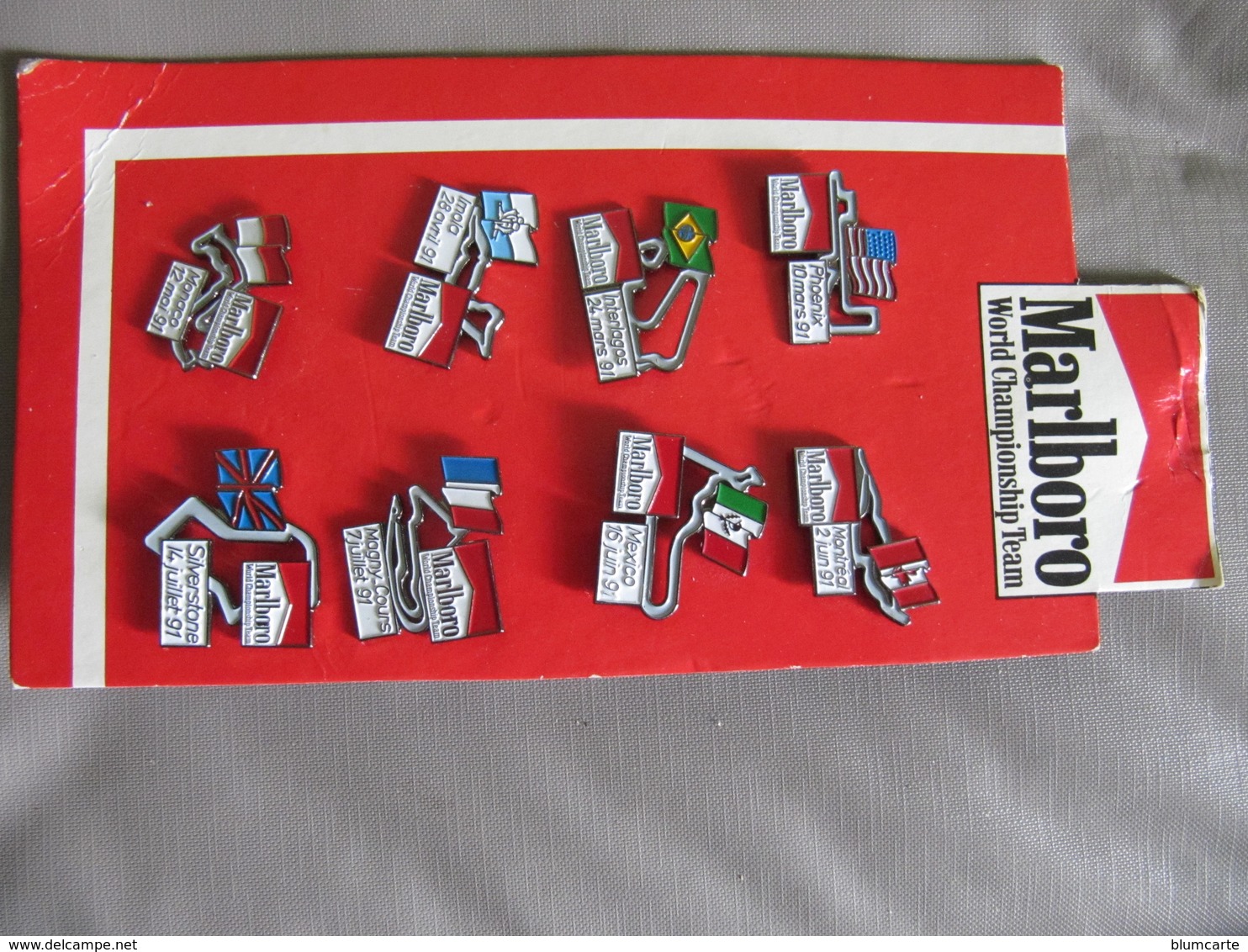 8 PIN'S MARLBORO WORLD CHAMPIONSHIP TEAM 1991 - CIRCUITS AUTOMOBILE FORMULE 1 - Sur Carton. - Sets