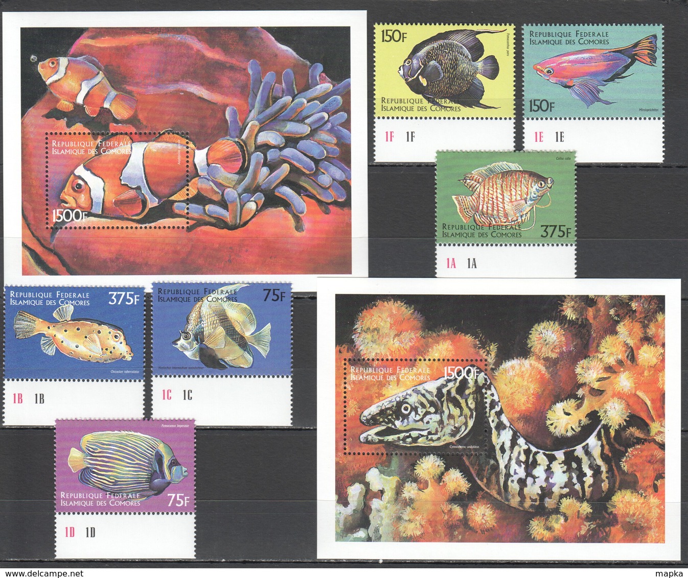 J890 COMORES FISH & MARINE LIFE 1SET+2BL MNH - Vie Marine