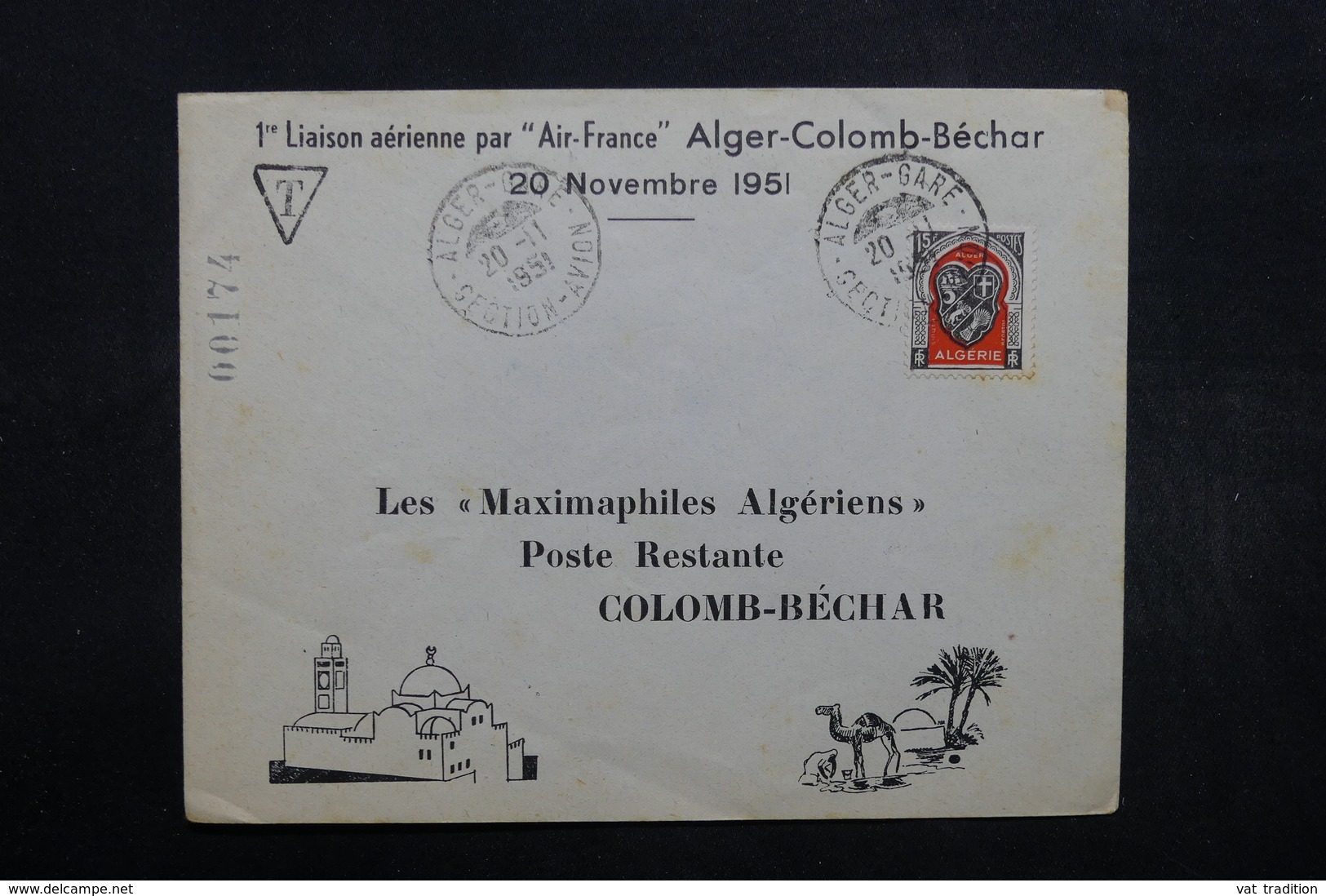 ALGÉRIE - Enveloppe 1er Vol Alger / Colomb Béchar En 1951 , Cachet De Taxe - L 32462 - Covers & Documents