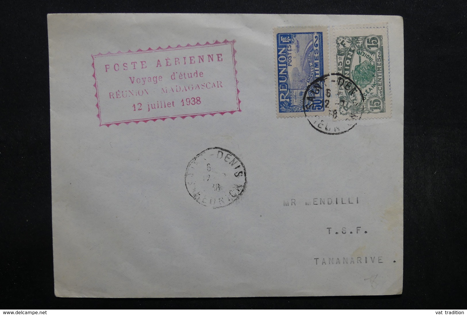 REUNION - Enveloppe Voyage D 'étude Réunion / Madagascar En 1938 , Affranchissement Plaisant - L 32463 - Lettres & Documents