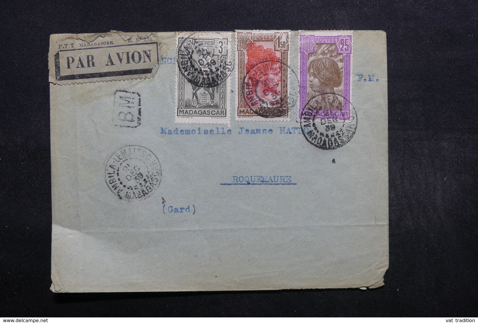 MADAGASCAR - Enveloppe En FM De Ambila Lemaitso Pour La France En 1939 , Affranchissement Plaisant , Cachet BM - L 32464 - Lettres & Documents