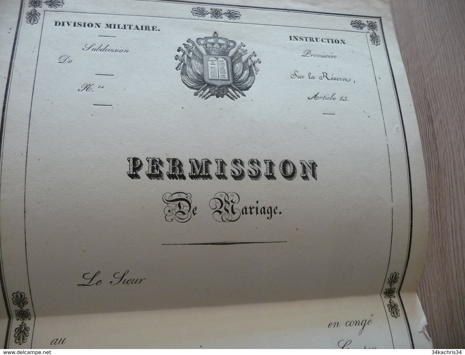 Militaria Militaire Permission Vierge 183? - Documentos