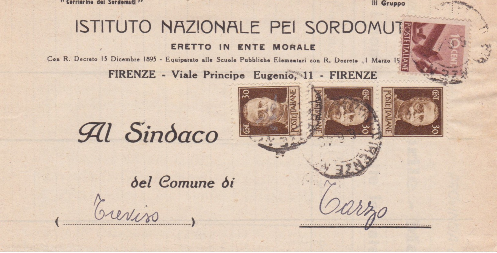 1946 DEMOCRATICA C.10 E IMPERIALE Senza Fasci Tre C.30 (516+543) Su Piego Firenze (5.6) - Storia Postale